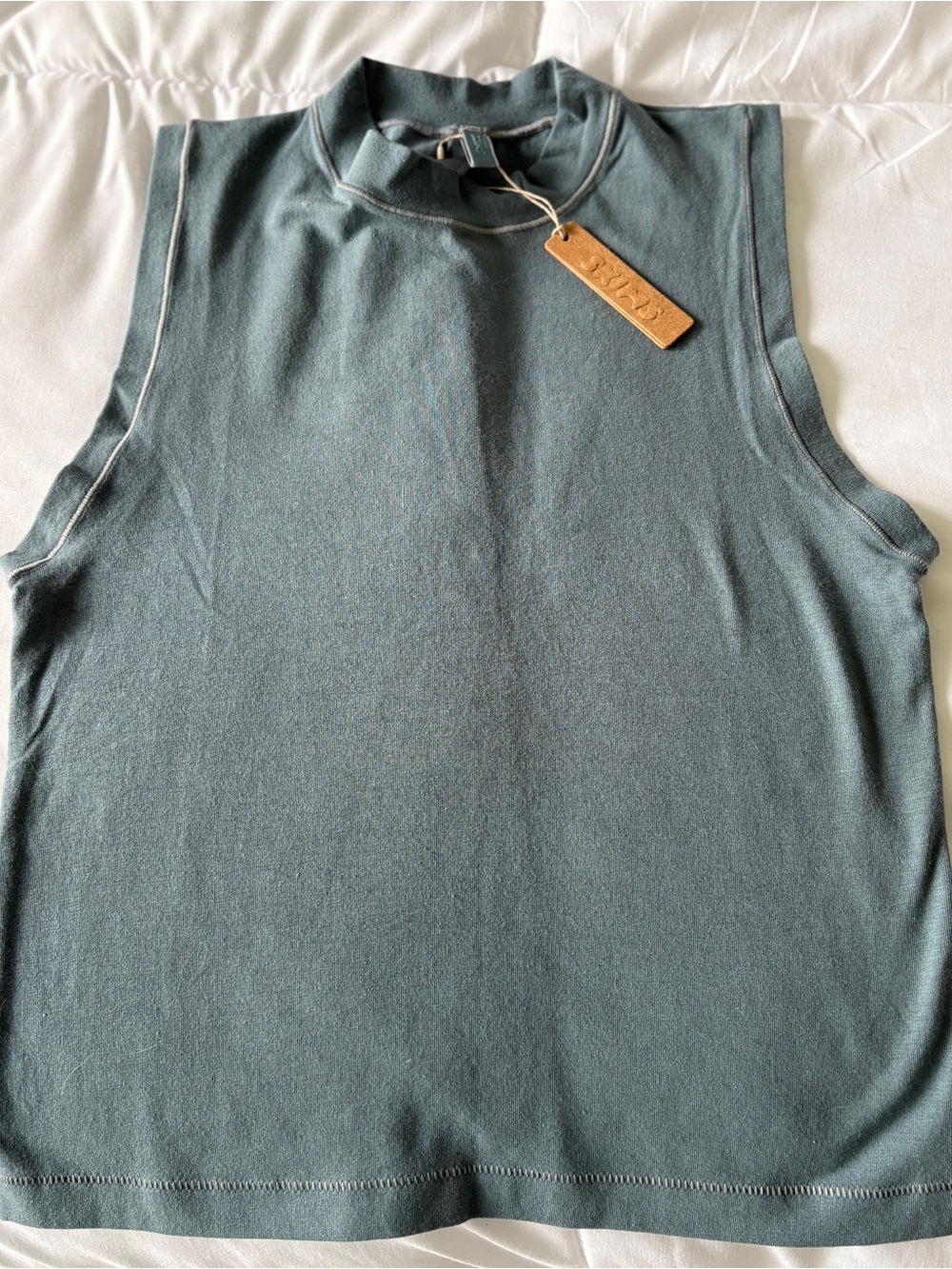 SKIMS Crewneck Muscle Tee Crop Top in Green/Blue Gray NWT